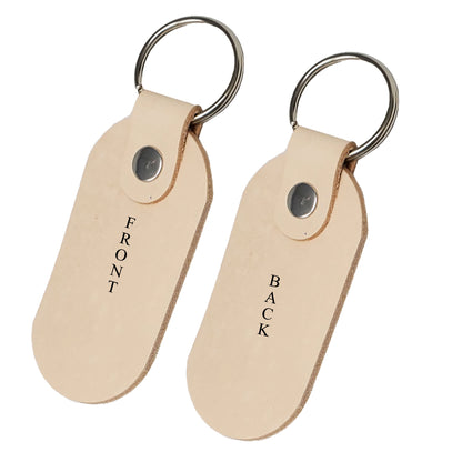 2 Sided Leather Keyrings Vegetable Tanned front and Back close up