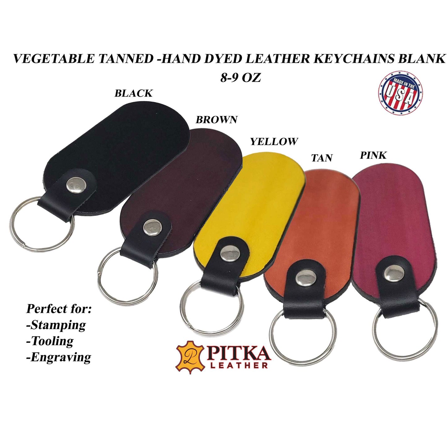 Blank colored vegetable tanned leather keychains stamping , tooling and engraving ready. Premium quality and ready to customize.