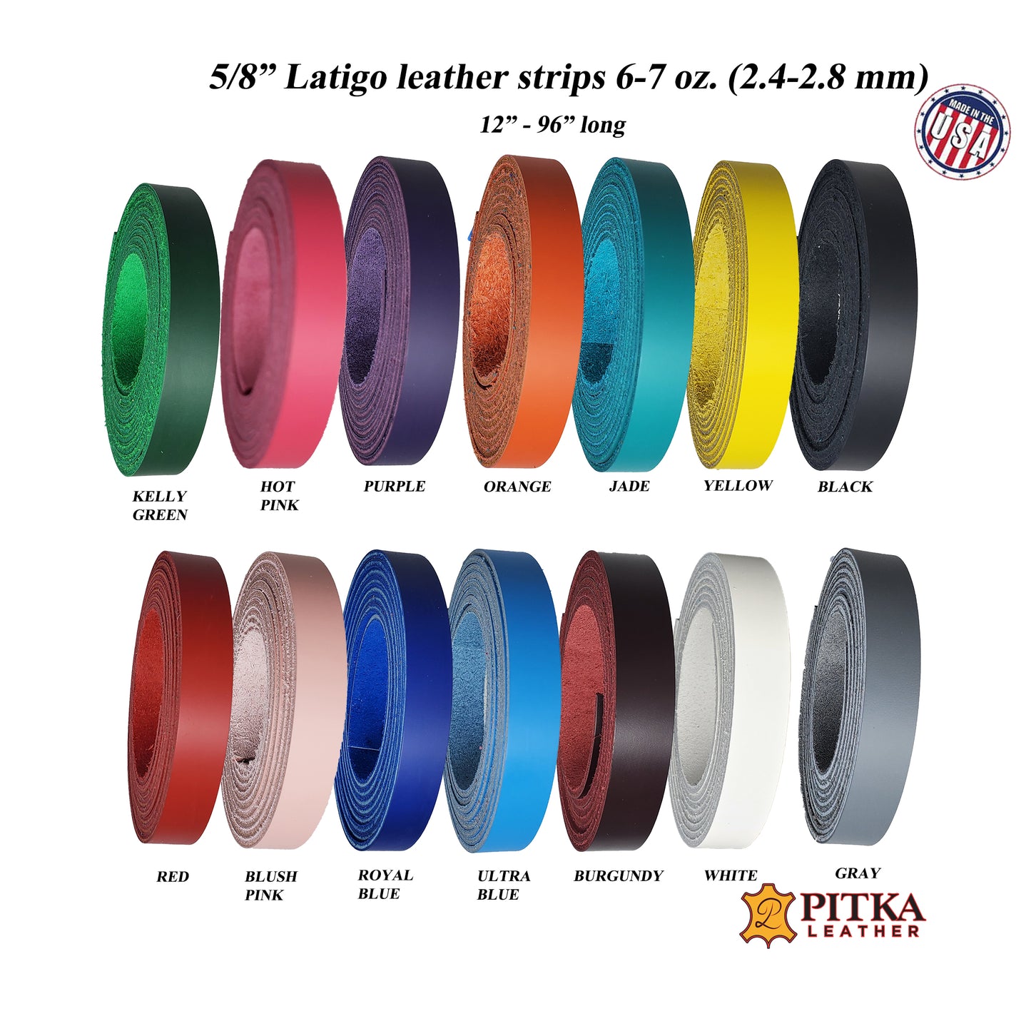 Full grain latigo leather strips 5/8" wide - up to 96" long