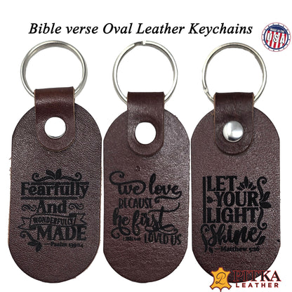 Leather Keychains Laser Engraved-Christian Keyrings Gift made in USA