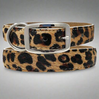 Large Dog Collar Made from Hair-On Leopard Print Cowhide Leather – Stylish and Durable