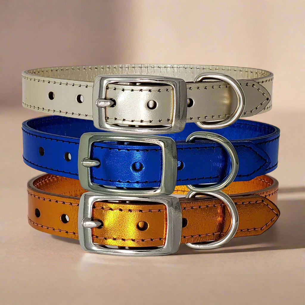 3/4"Stylish Metallic Leather Dog Collars for Medium Sized Dog Breeds