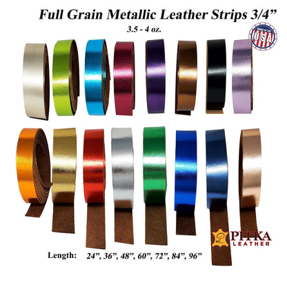 Metallic Leather Strips 3/4" wide, 24"-84" long