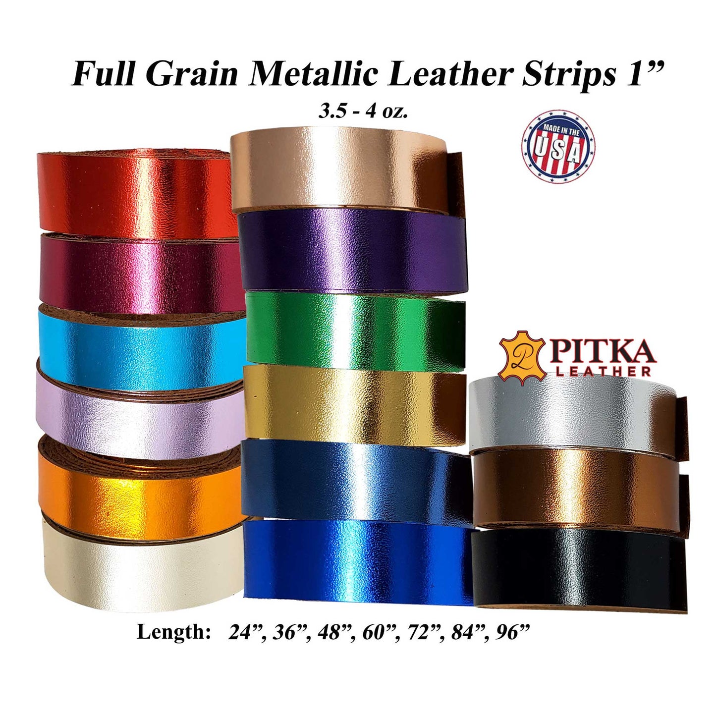 Metallic Leather Strips 1" wide, 24"-84" long