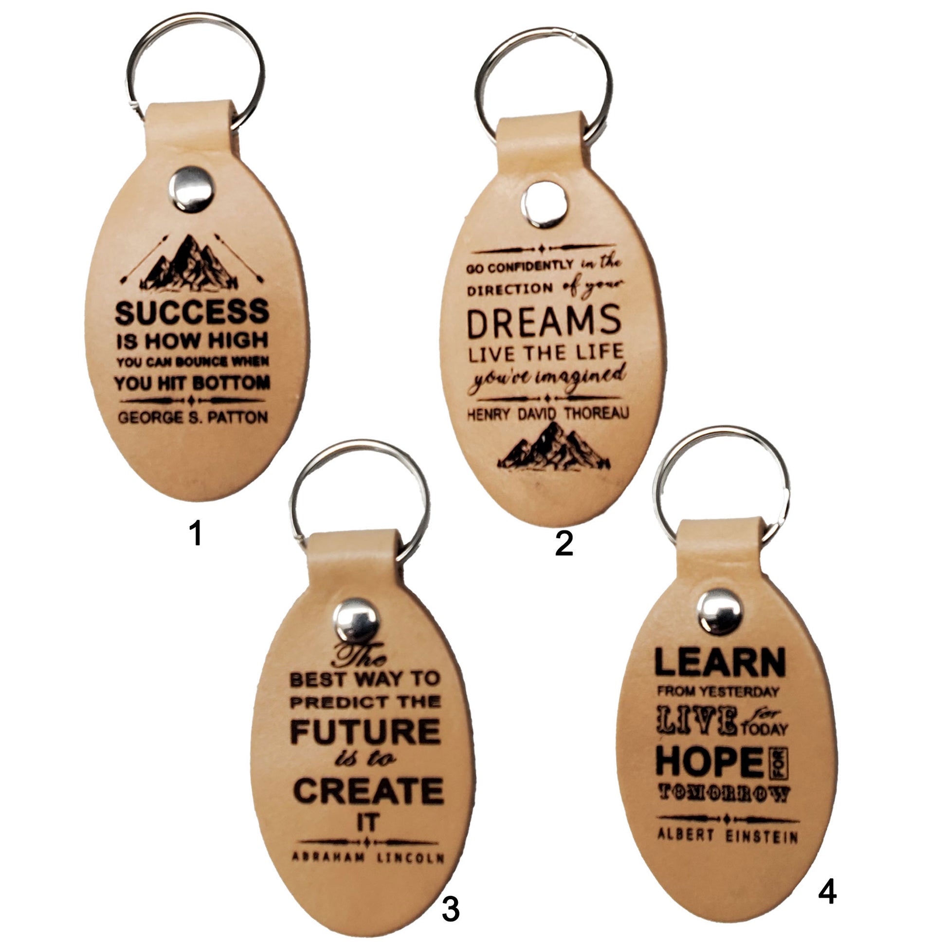 Inspiratonal keychains vegetable tanned leather- laser engraved