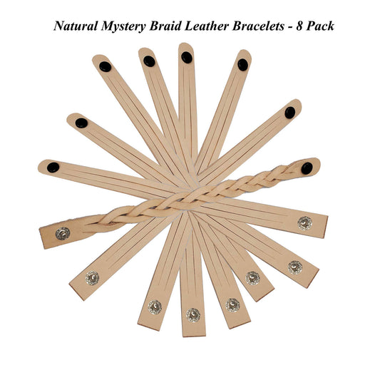 DIY kit for 8 pack natural mystery braid leather bracelets, including all materials and instructions-just braid and wear