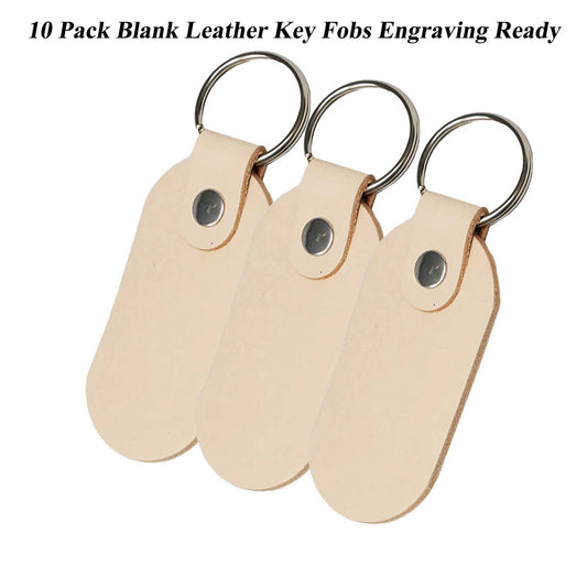 Blank Leather Keyrings Oval 10 Pack stamping engraving ready