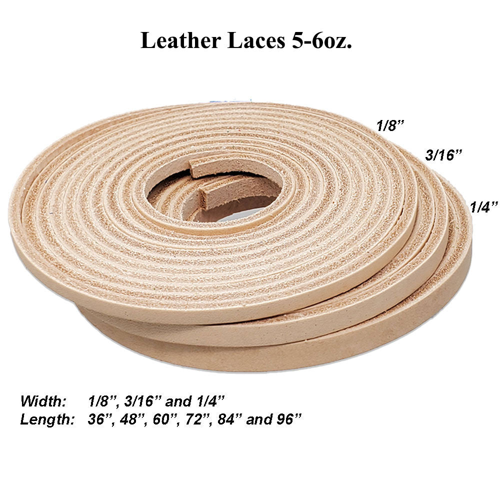 Leather laces vegetable tanned 1/8", 3/16" and 1/4"