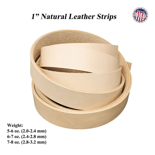 Vegetable tanned leather strips 1" wide, high-quality and versatile for crafting, sewing, and DIY projects