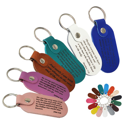 Bible verse leather keychains latigo laser engraved oval shape