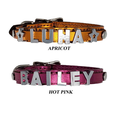 1/2" Luxury Metallic Leather Dog Collar with Slide-on Letters