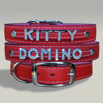 Red Leather Dog Collars for Large Dog Breeds – Personalized with Rhinestones