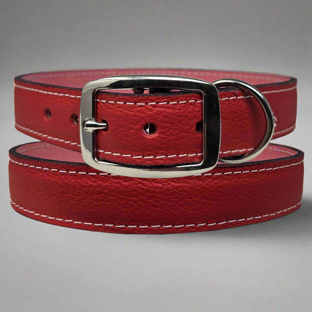 Red Leather Dog Collars Ideal for Medium to Large Dogs -1 Inch Wide