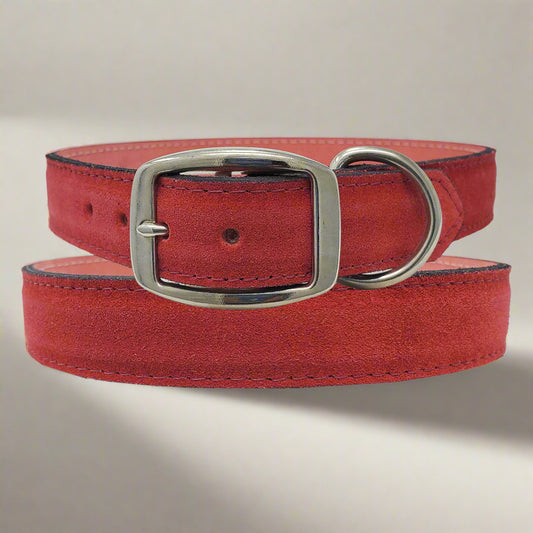 Red Leather Suede Dog Collars Designed for Medium to Large Dogs -1 Inch Wide