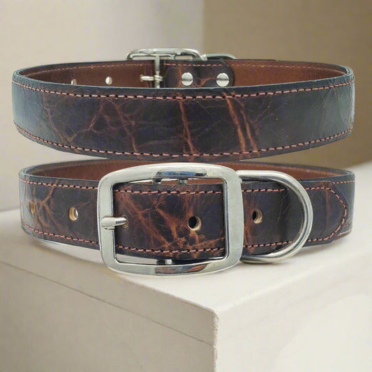 Distressed Brown Leather Collar Ideal for Large Dogs- 1" Wide