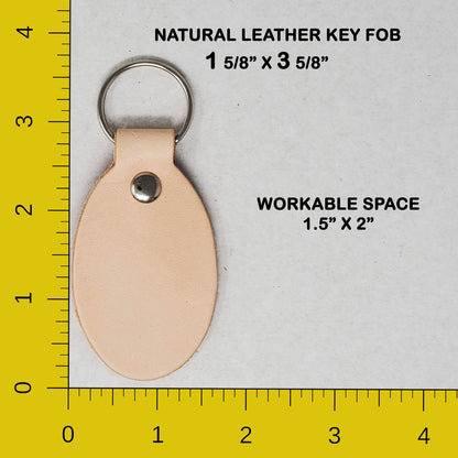 Oval leather keychain size, large engravable area