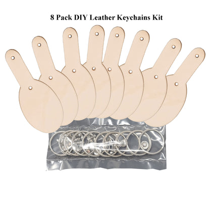 Blank vegetable tanned leather keychain kit, DIY crafting set with customizable leather pieces, 8 Pack