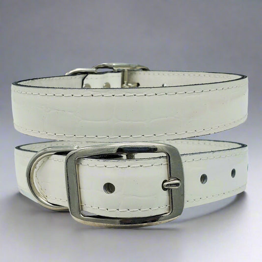 Glossy White Leather Collar Ideal for Medium to Large Dogs