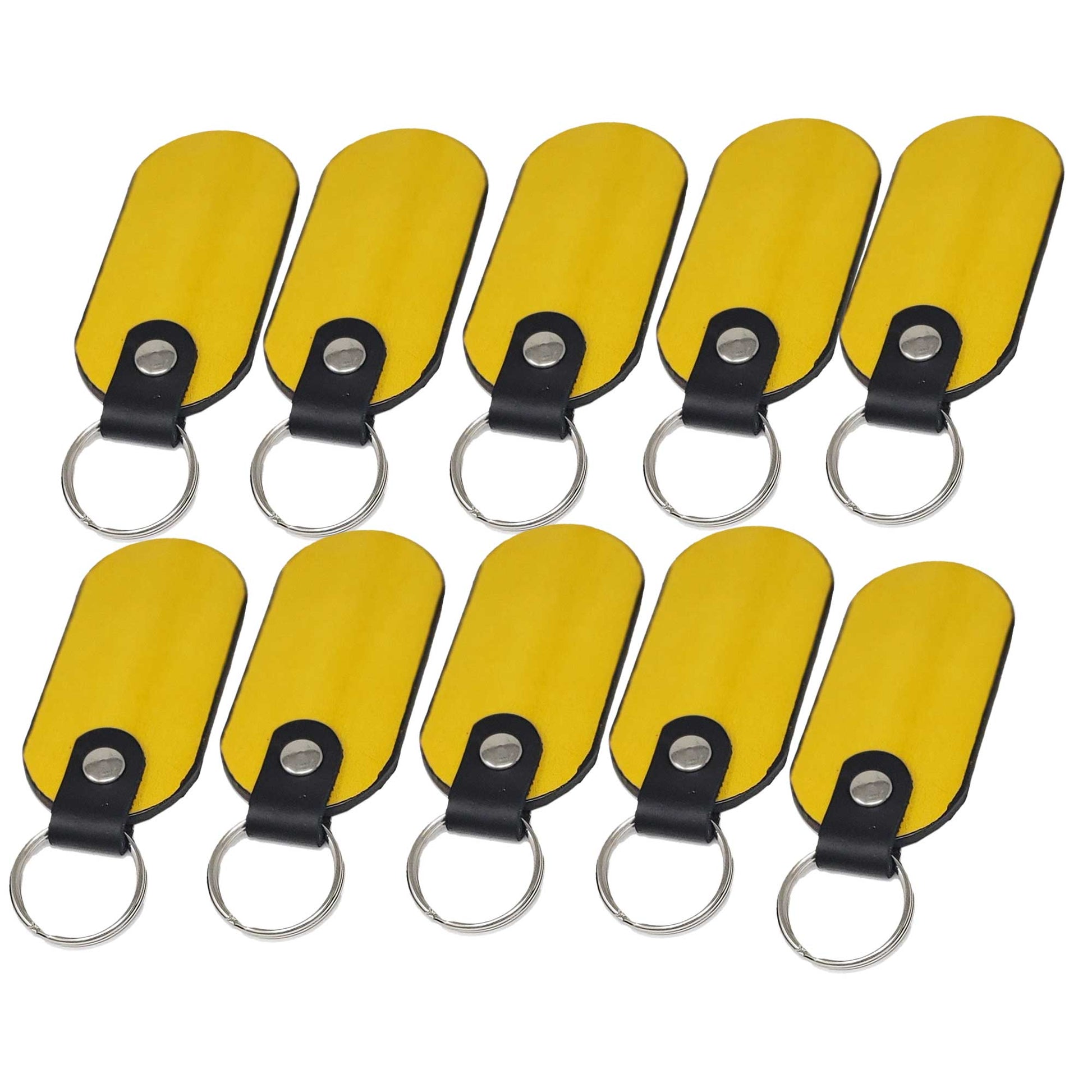 Yellow colored vegetable tanned leather keychains stamping , tooling and engraving ready. Premium quality and ready to customize.