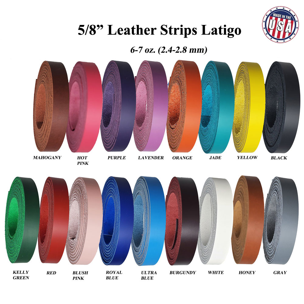 2.4 – 2.8 mm 1 x 24 Black Leather Strips 1 Inch Wide Latigo Leather Strips by Pitka Leather 6-7 oz. Latigo Leather Straps up to 96 Inch Long 