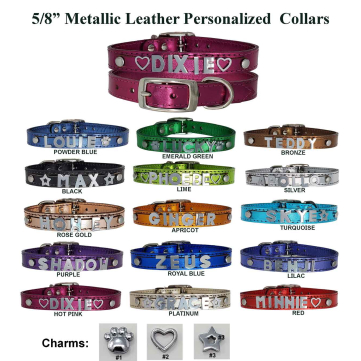 small leather dog collars metallic