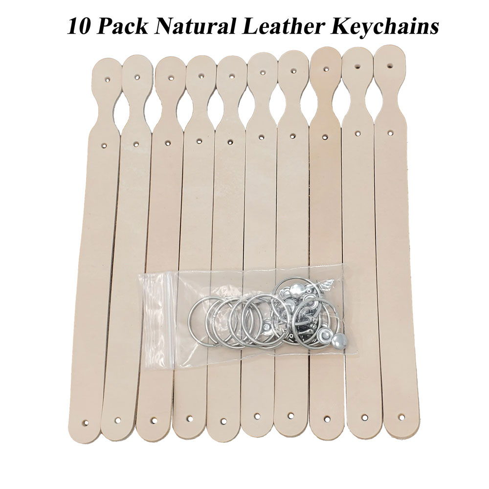 2 Sided Natural Leather Keychains -10 Packs Keyrings
