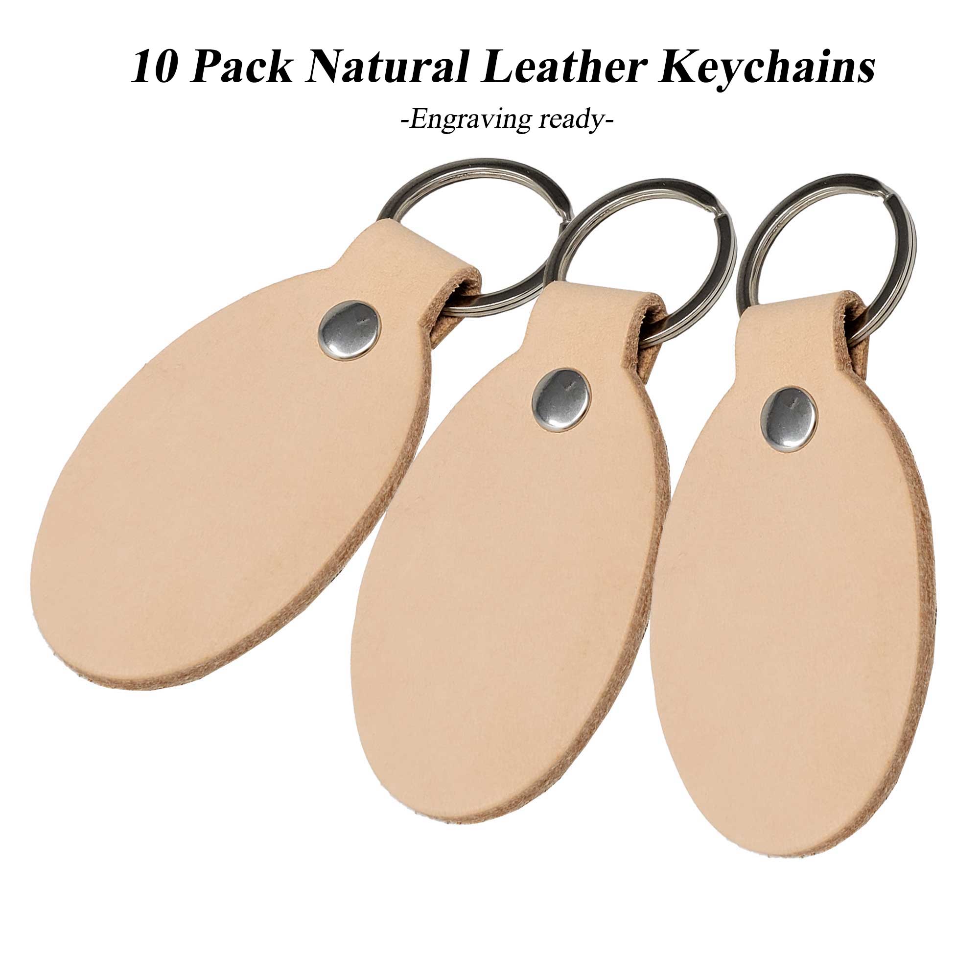 10 Packs Leather Keychains- Laser Engraving Ready – Full Grain Blank Leather  Key Fobs – Pitka Leather