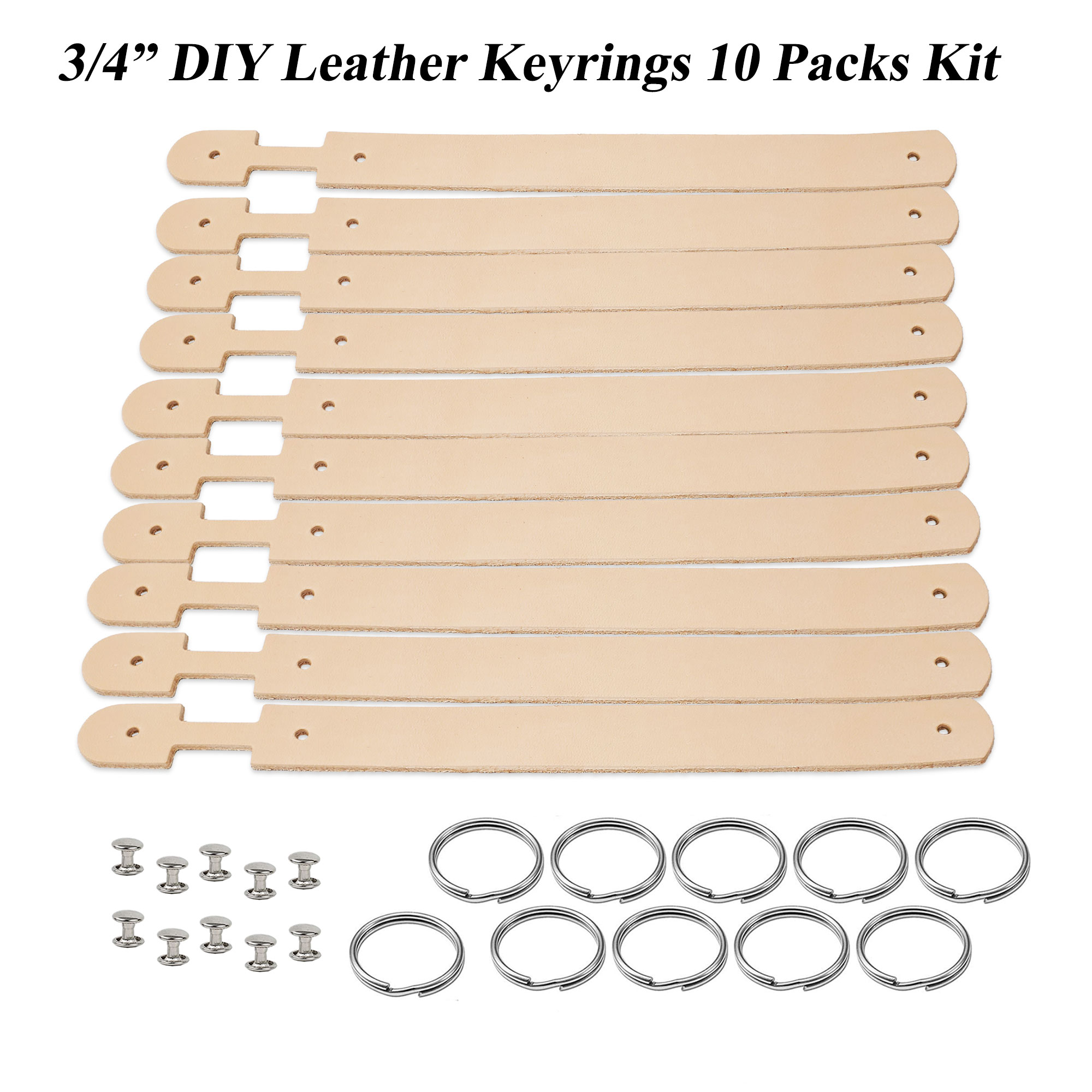 10 Pack Leather Keychains - Tooling/Engraving Ready Natural Blank KeyFobs