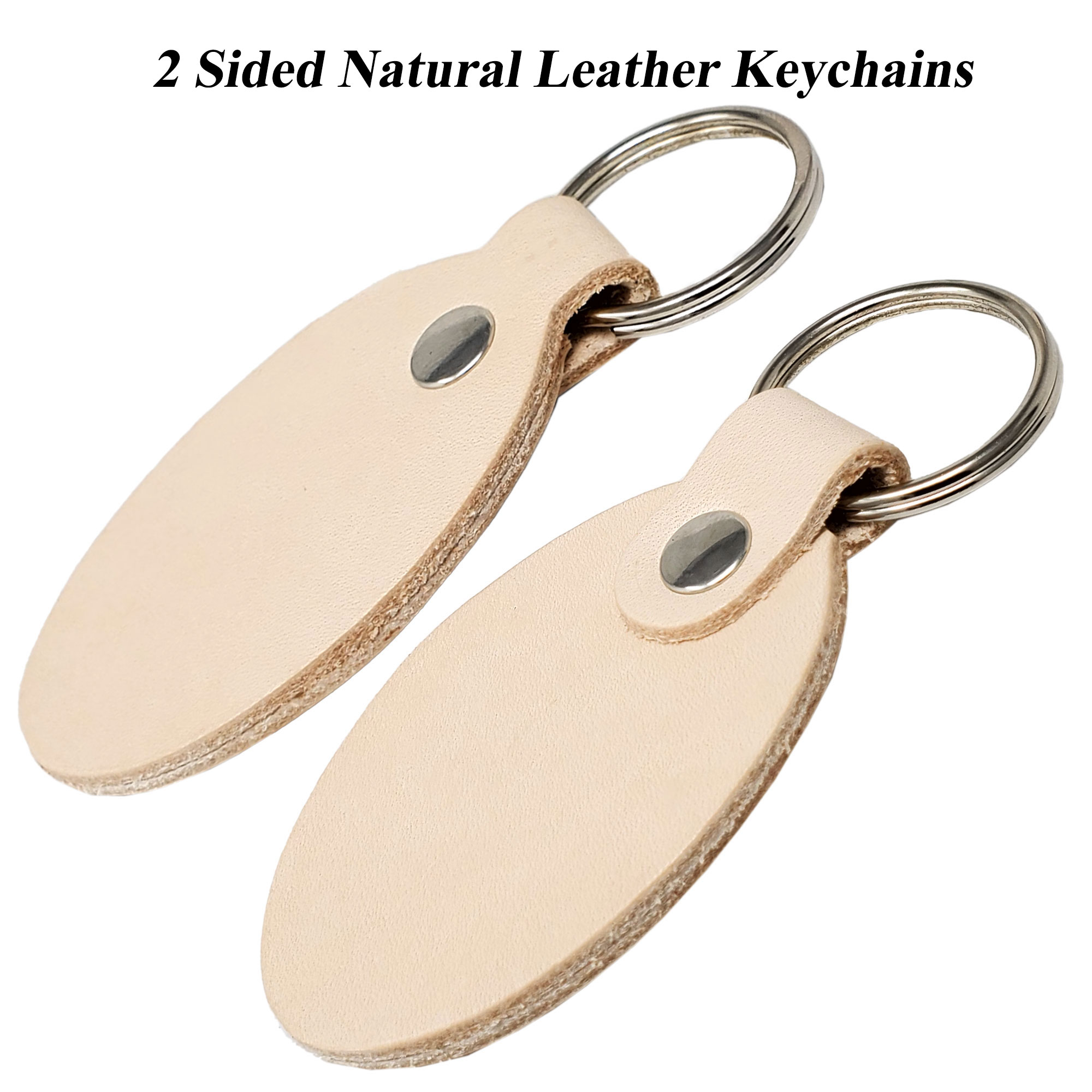 2 Sided Natural Leather Keychains -10 Packs Keyrings