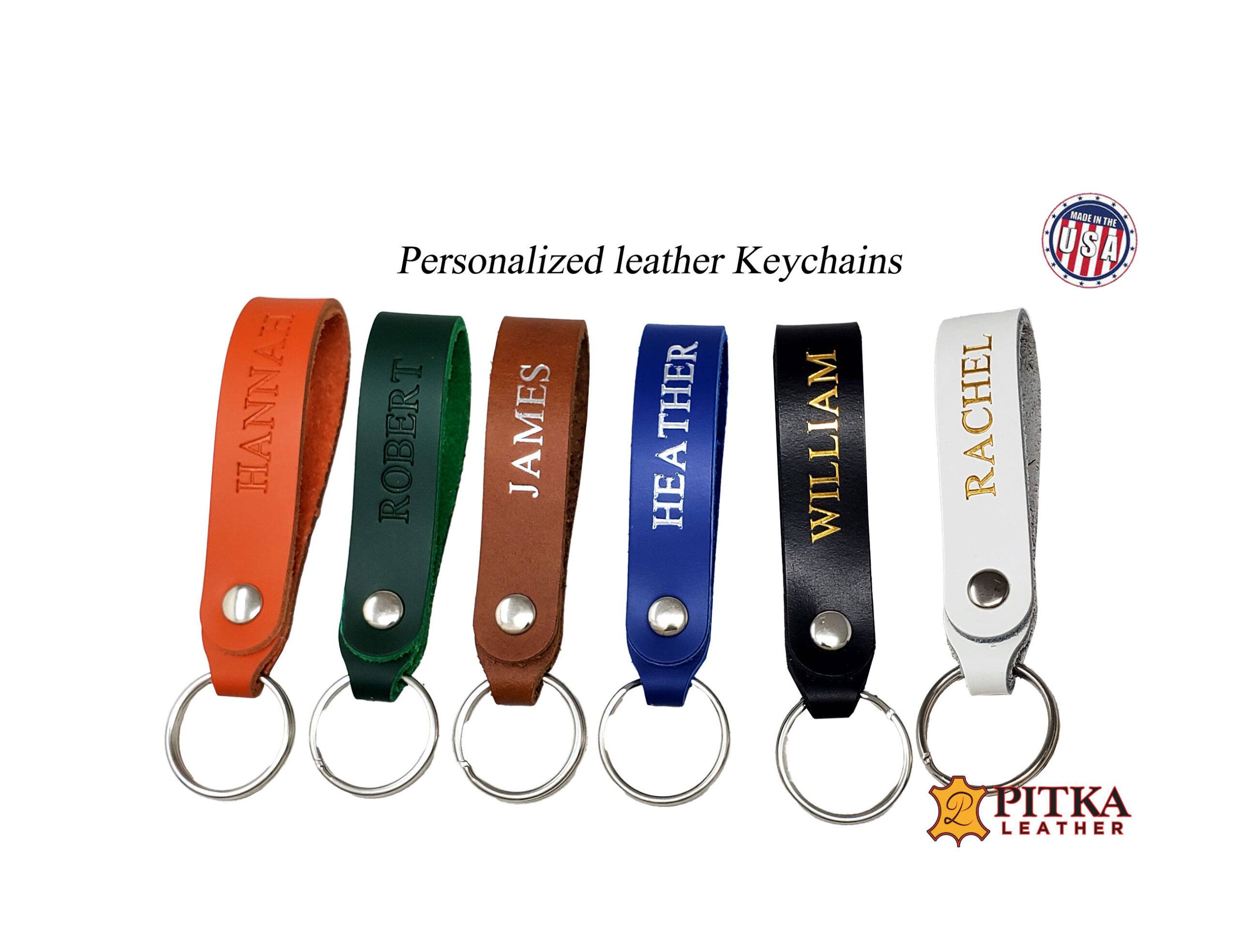 PitkaLeather Leather Keychains Blank - 8 Pack Natural Leather Keyrings - Stamping, Engraving, Tooling, Decorating Ready - Schools, Fundraising, Camps